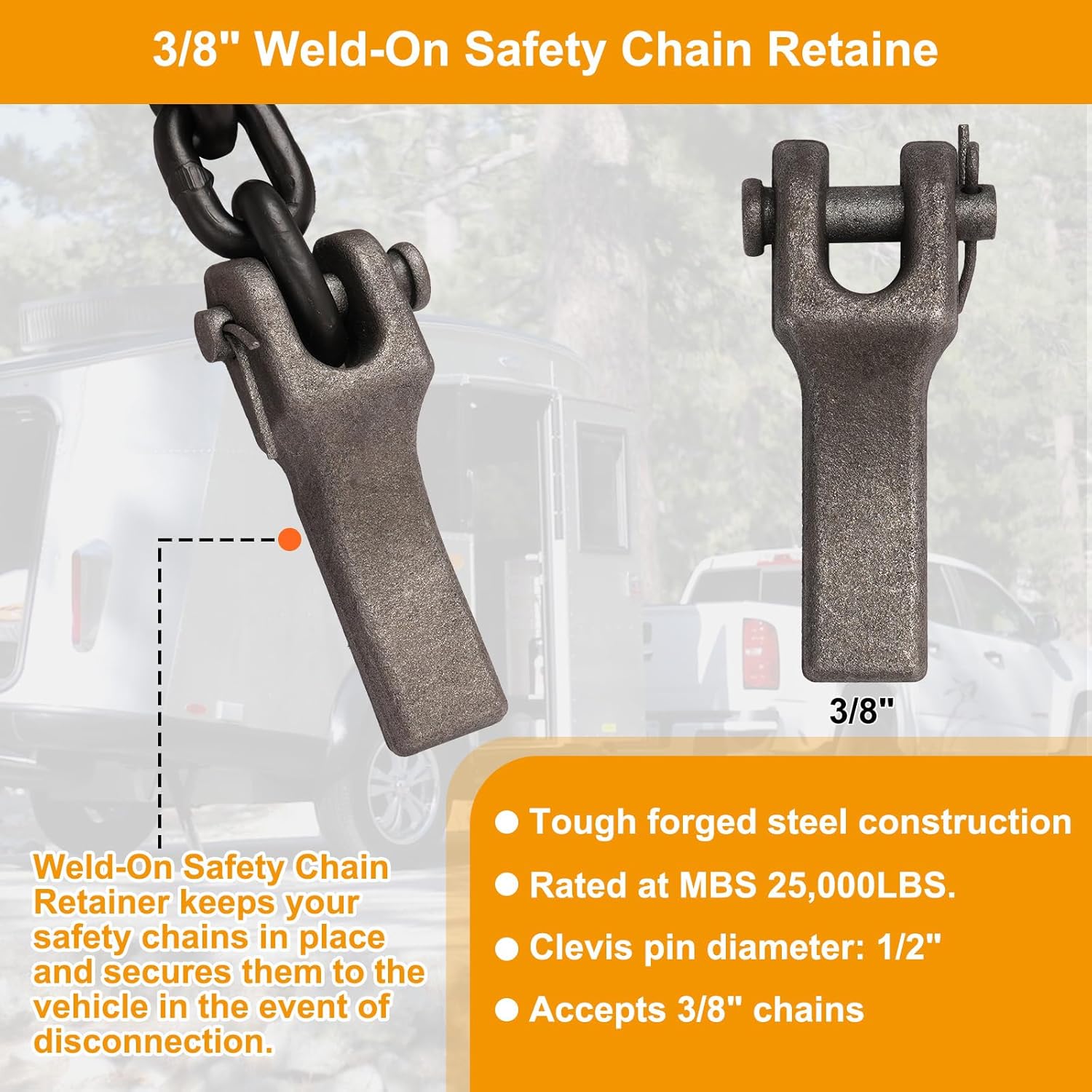 G80 3/8'' Trailer Safety Chain with Chain Retainer & G80 Clevis Snap Hook, 7,100 lbs Working Load,Heavy Duty Transport Binder Tow Chains with Upgraded G80 Clevis Safety Hooks