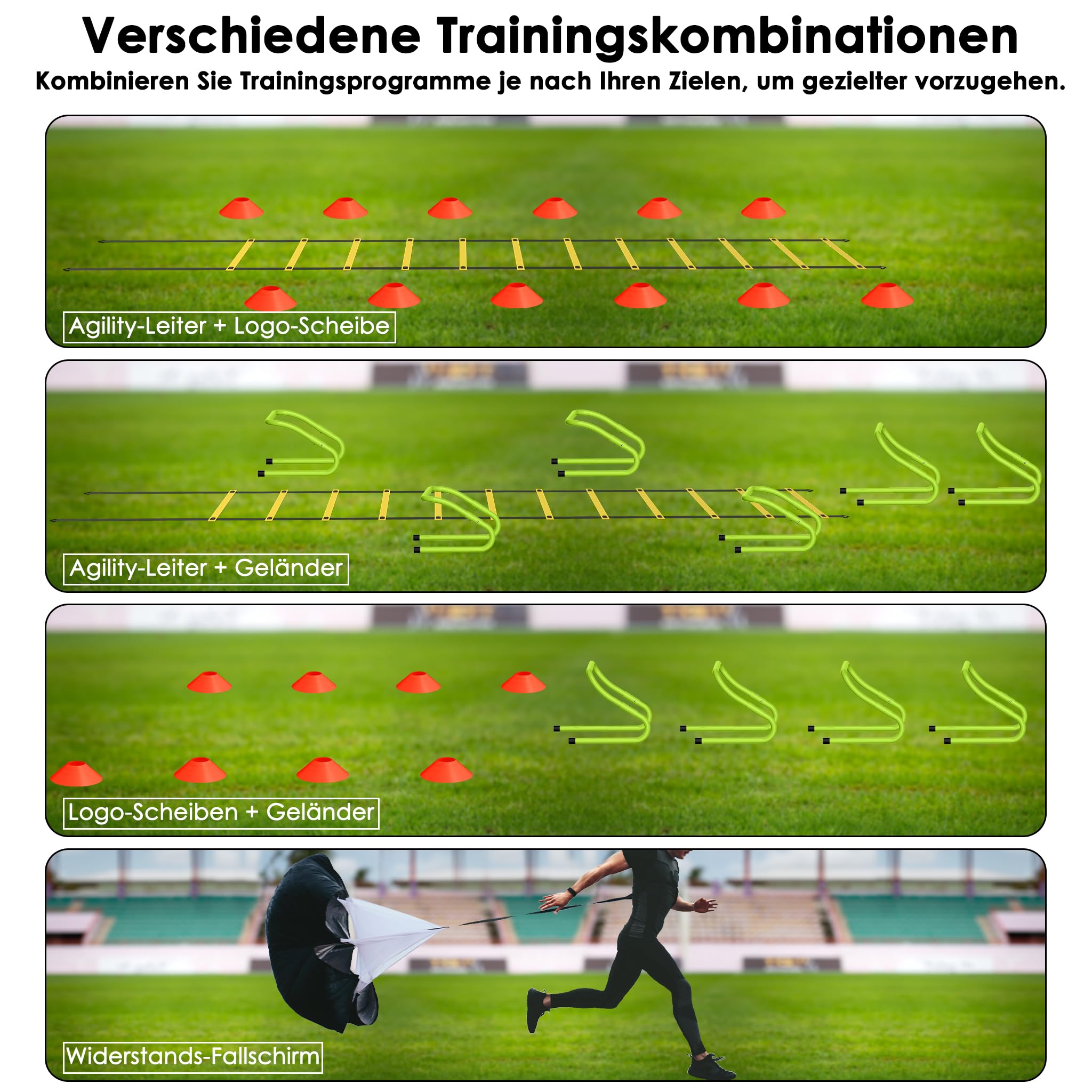 Set da allenamento per calcio e sport, accessori per allenamento Agility Speed Ladder, 6 m, scala di coordinazione, 12 cappelli, ostacoli di velocità e custodia