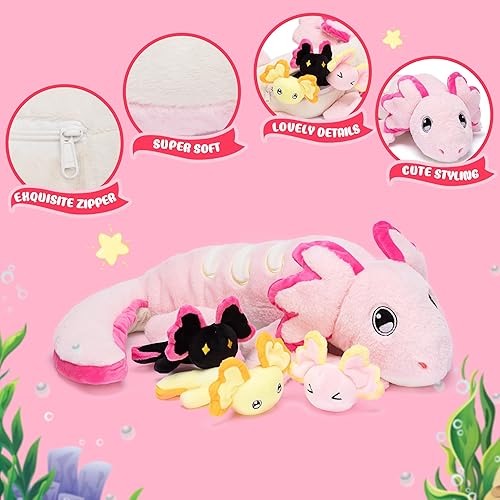 Miniatura 4 de IKASA Muñeco de peluche de mamá axolotl, animal de peluche de mamá y bebé, lindo juguete de peluche de 52 cm de la familia pequeña de mamá con mini