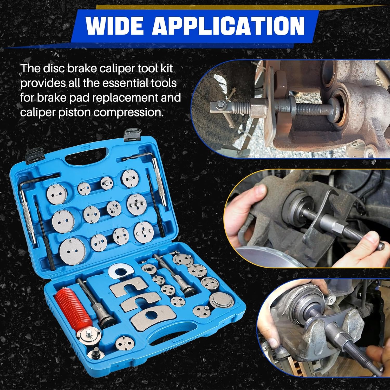 DASBET 35PCS Disc Brake Caliper Tool Kit & Adjustable Pry Bar 3-Piece (8, 12, 16Inch)