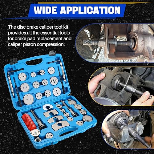 Miniatura 16 de DASBET Juego de herramientas de pinza de freno de disco resistente, compresor de pinza de freno de disco, herramientas de extensión de freno de Azul