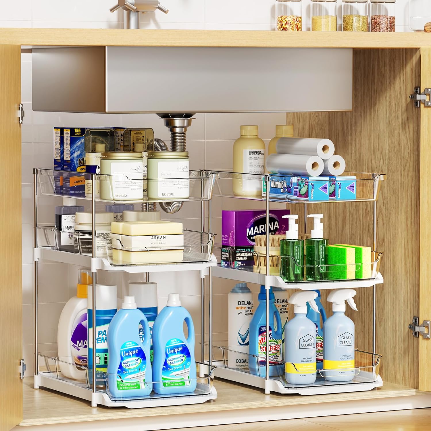 LAMU 2 Pack Bathroom Organizers and Storage, 3-Tier Stackable Under Sink Storage with Pull-Out Drawers & Dividers, Medicine Cabinet Organizer for Kitchen Pantry Organization | 2 Pack, Stackable, Pull-Out Drawers, Dividers - Image 9