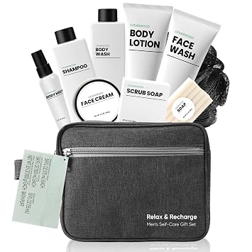 Cedar 10 Pcs Gifts for Men, Mens Self Care Bath Set with Body Wash, Face Wash, Christmas Birthday Fathers Day Gift Basket for Him
