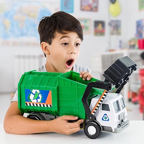 Miniatura 3 de Camión de basura motorizado con luces y sonidos, brazo delantero motorizado, cubo de basura, diseño realista y baterías incluidas, a partir de 3 años