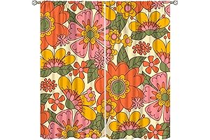 Rainbow Colored Retro 70's Floral Curtains