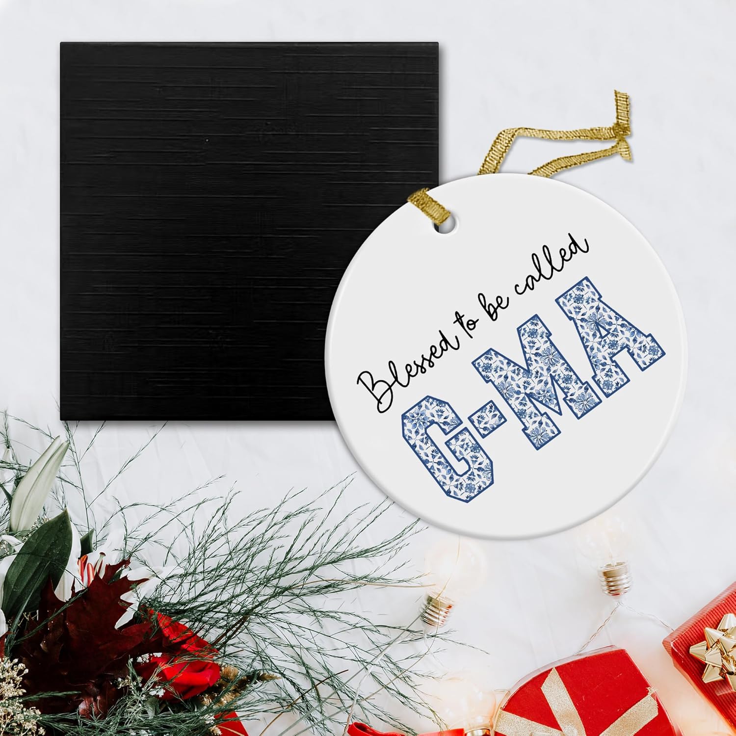 G-Ma Gifts Christmas Ceramic Ornaments Decor, Mothers Day Birthday Ornaments Gifts for G-Ma Grandma from Grandkids, Grandma Haning Ornament Decorations for Christmas Tree - Image 5