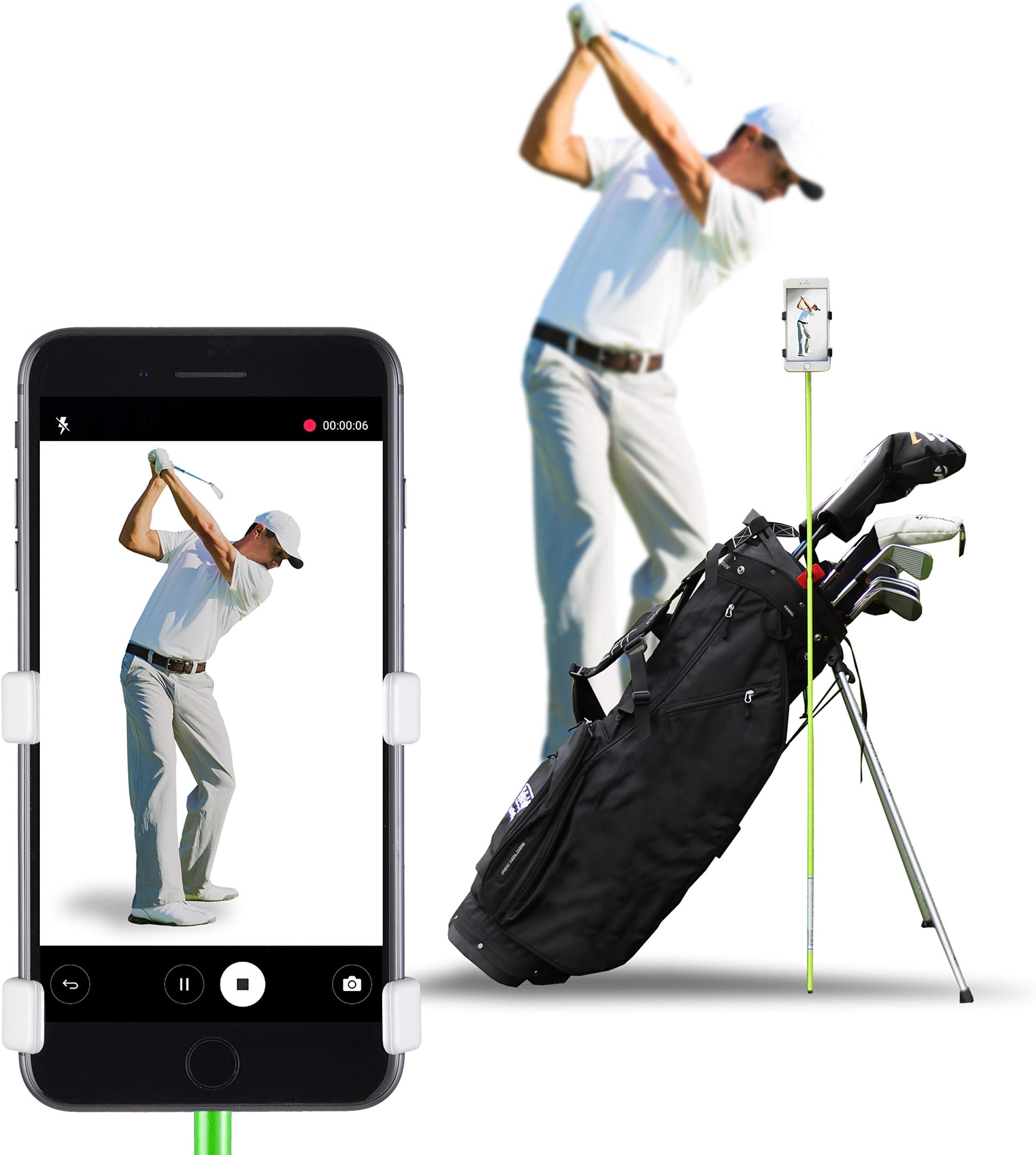 SelfieGOLF Record Golf Swing - Cell Phone Holder Golf Analyzer Accessories | Winner of The PGA Best Product | Selfie Putting Training Aids Works with Any Golf Bag and Alignment Stick