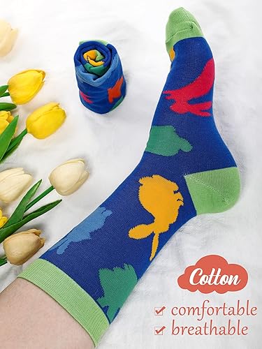 Miniatura 3 de Jenaai 6 pares de calcetines de Pascua para adultos, calcetines estampados novedosos con diseño de conejo, zanahoria, huevo, pollito para regalo de