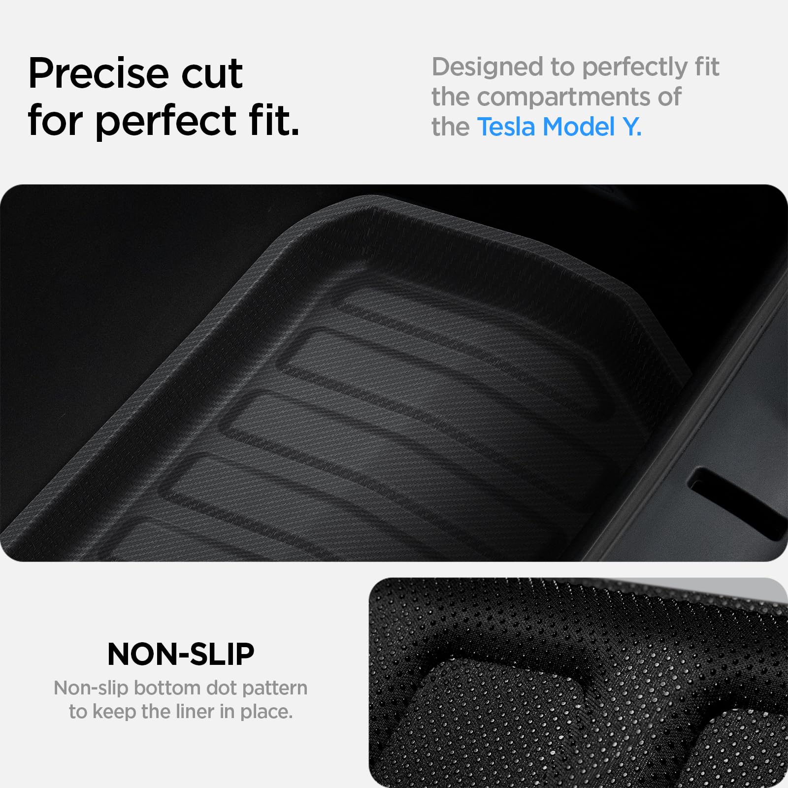Spigen Tesla Model Y (~2024) Vordere Kofferraummatte, Stoßfestes XPE-Material zum Schutz der Innenfächer, wasserdichte Oberfläche Kofferraumwanne für Tesla Model Y Zubehör - Carbon Edition
