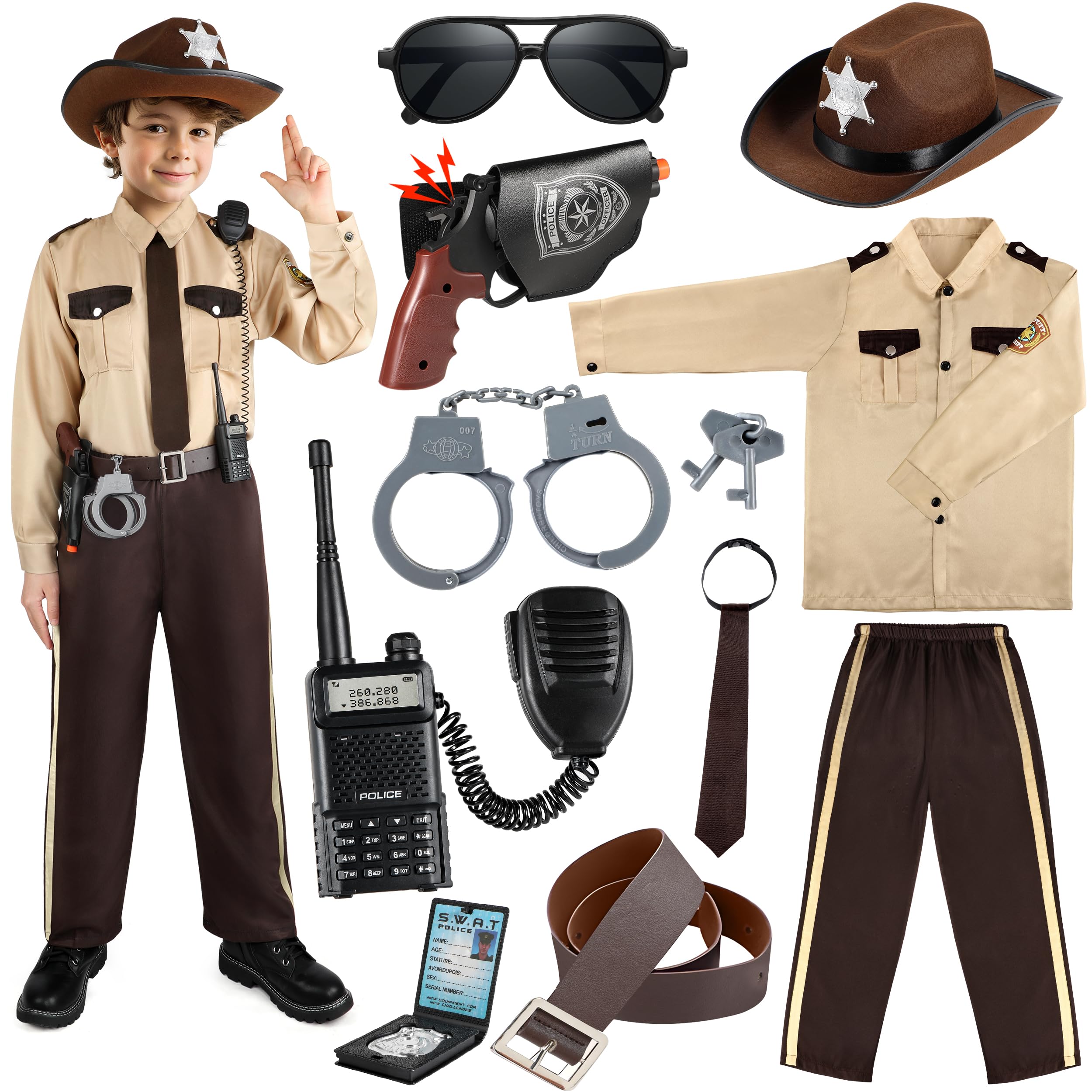 GIFTINBOX Police Costume for Kids, Sheriff Costume for Boys, Kids Sheriff Cowboy Costume with Accessories Halloween Costumes