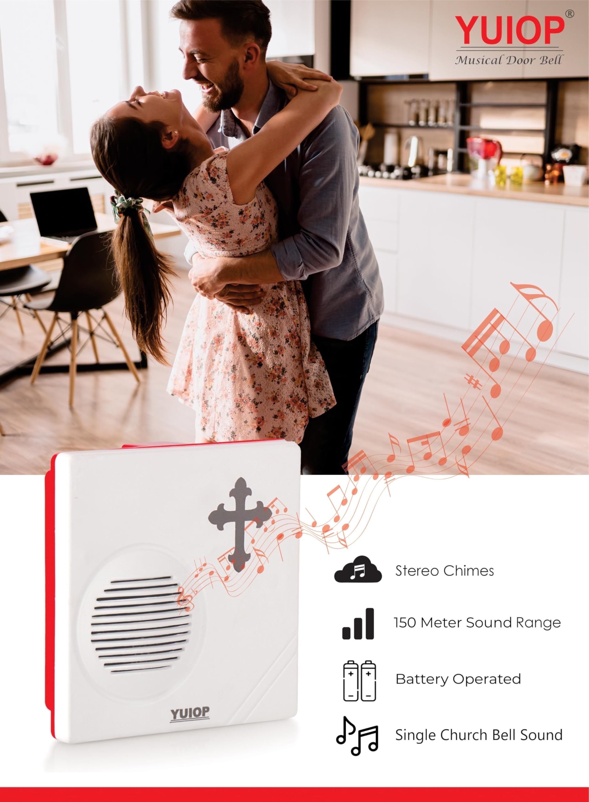 VOLtORb - Kross Church Bell Sound Musical Door Bell (1 Tunes) - White Color, Material Plastic - Matt Finish - Battery Operated Wired Door Bell/Wired Door Chime 3