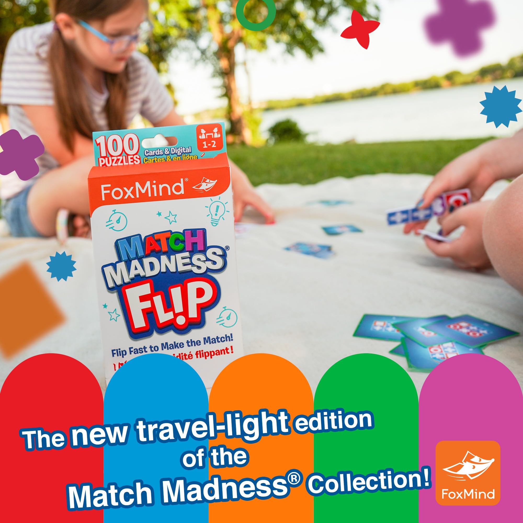 Foxmind Jeux : Match Madness Flip - Jeu de puzzle assorti aux motifs de voyage, développe la résolution de problèmes - Logic-Fine motricité - Enfants 7 ans et plus, 1 à 2 joueurs