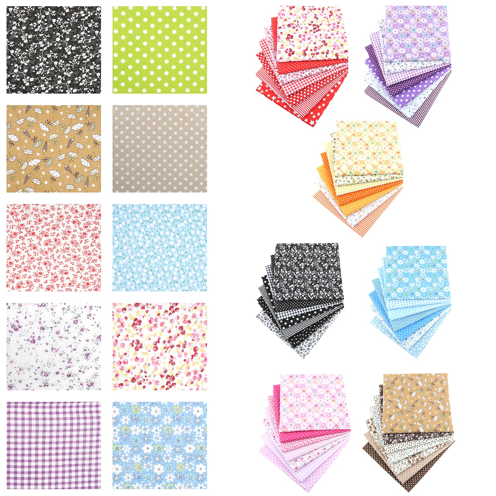 Lot De 56 Tissus En Coton - 25 X 25 Cm - Pour Patchwork - Avec Boîte à Coudre - Tissu En Coton Au Mètre - Pour Bricolage, Patrons De Couture Faits