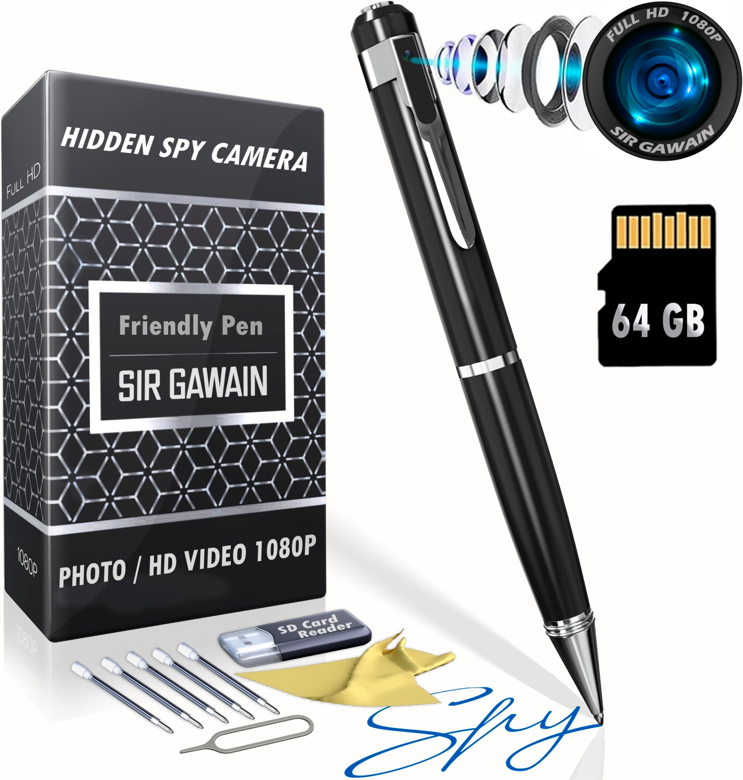 SIRGAWAIN Mini Body Camera Pen 1080p & 32GB Micro SD - [Upgraded 2024] Premium Small Body Cam with HD Video or Picture Taking - Body Worn Camcorder, for Personal Civilians, Police Law Enforcement
