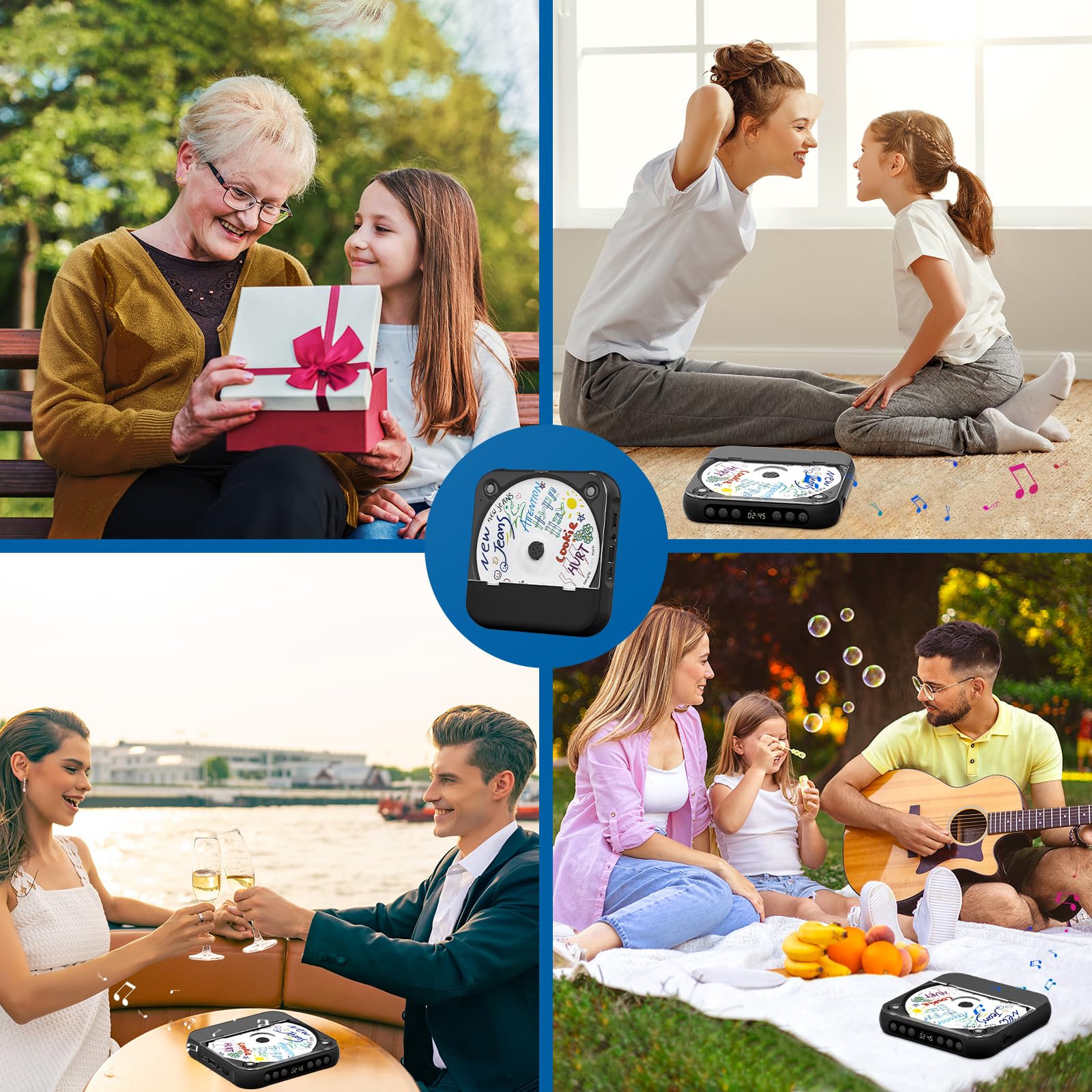 Lecteur CD portable avec Bluetooth, petit lecteur CD rechargeable, haut-parleurs HiFi intégrés, lecteur CD Walkman avec écouteurs, écran LCD, prise en charge CD/AUX/USB/répétition, noir