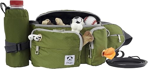 Miniatura 2 de Riñonera para perros con cuenco de agua plegable y soporte para botella de agua, tamaño grande, ML (verde oliva)