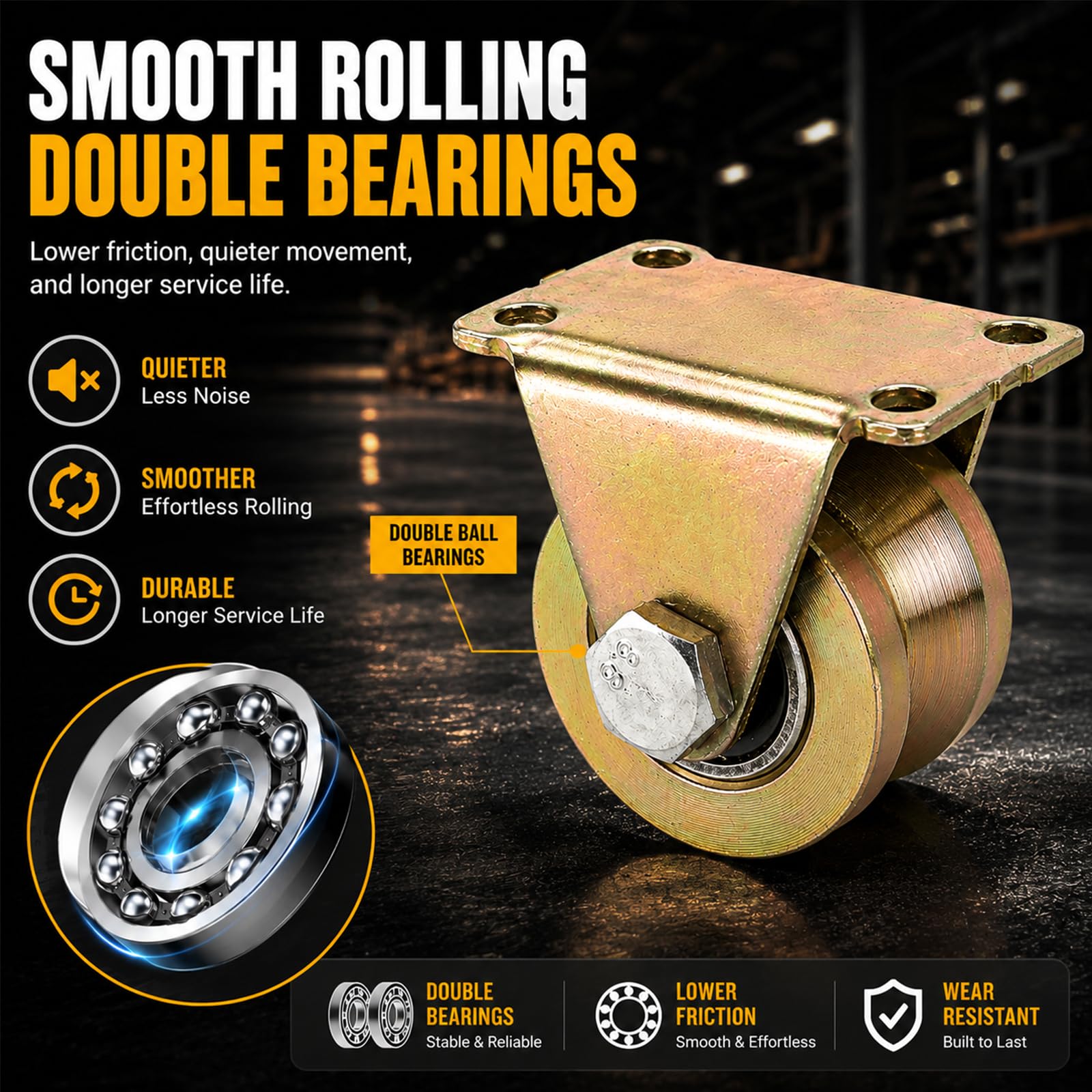 Lyplus Heavy Duty 3-Inch V-Groove Caster Wheels - Load Capacity 1105 Lbs,Smooth Rolling with Double Bearings for Industrial Machines, Sliding Gates, and Wire Rope Rails (2 Pack) — Amazon image 3