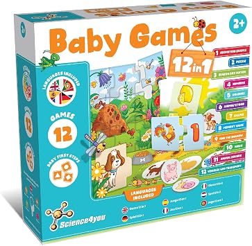 Science4you 12 in 1 Children's Games - 12 Family Board Games for Kids, Educational Toys for 2+ Year Old Shapes, Numbers, Puzzles for 2 3+, Toys and Gifts for 2 3+ Year Olds Girls and Boys