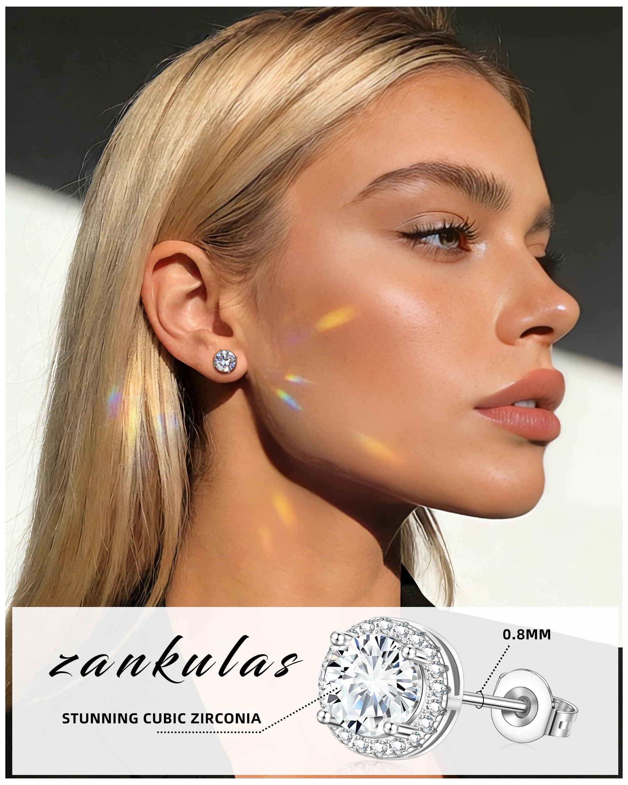 Cubic Zirconia Stud Earrings for Women Mens Earrings Hypoallergenic Square CZ Studs Set