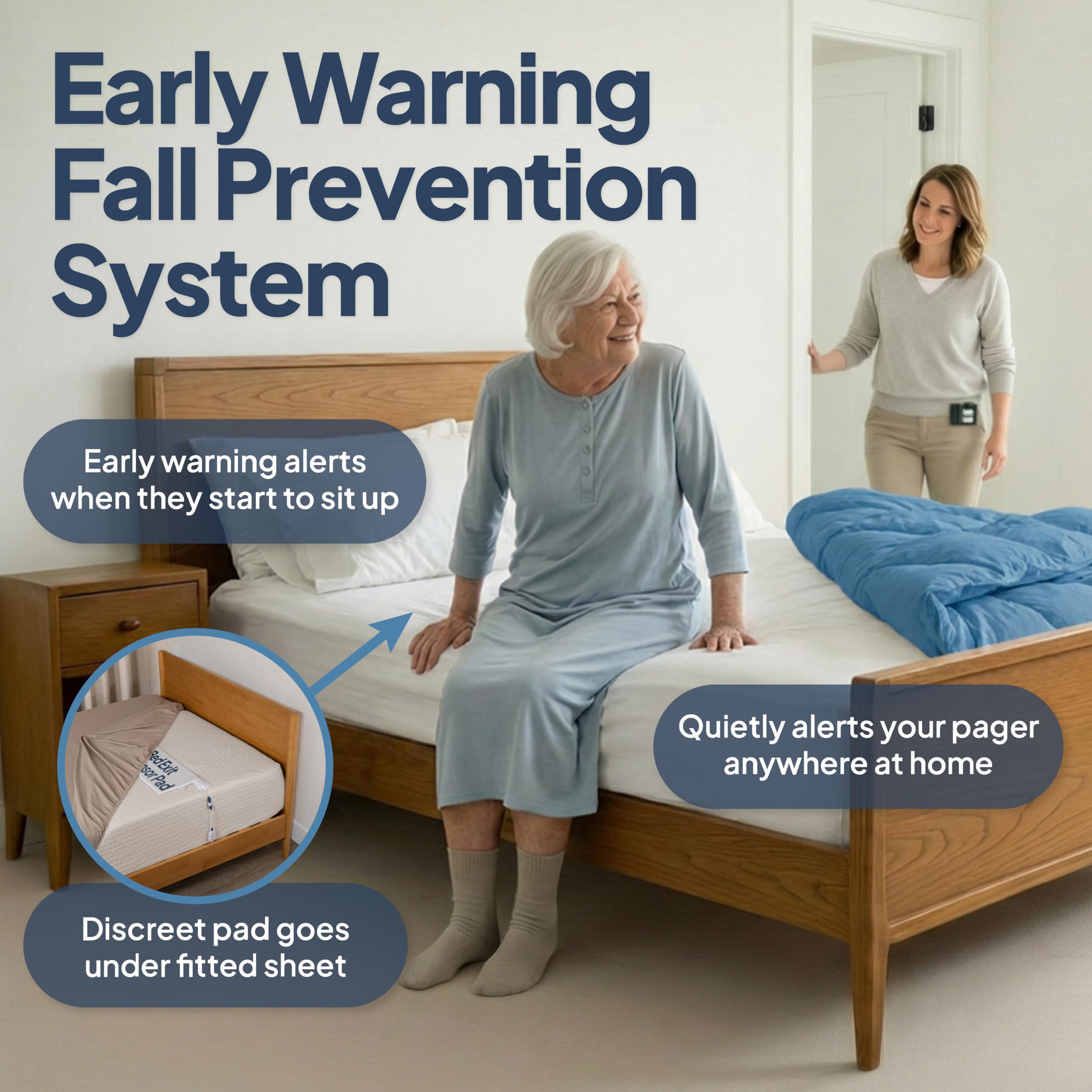 Smart Caregiver - Sistema de alarma inalámbrico para cama con sensor de peso y buscapersonas para prevención de caídas | Almohadilla de alarma de 10 x 30 pulgadas para alertas de cama, cuidador médico