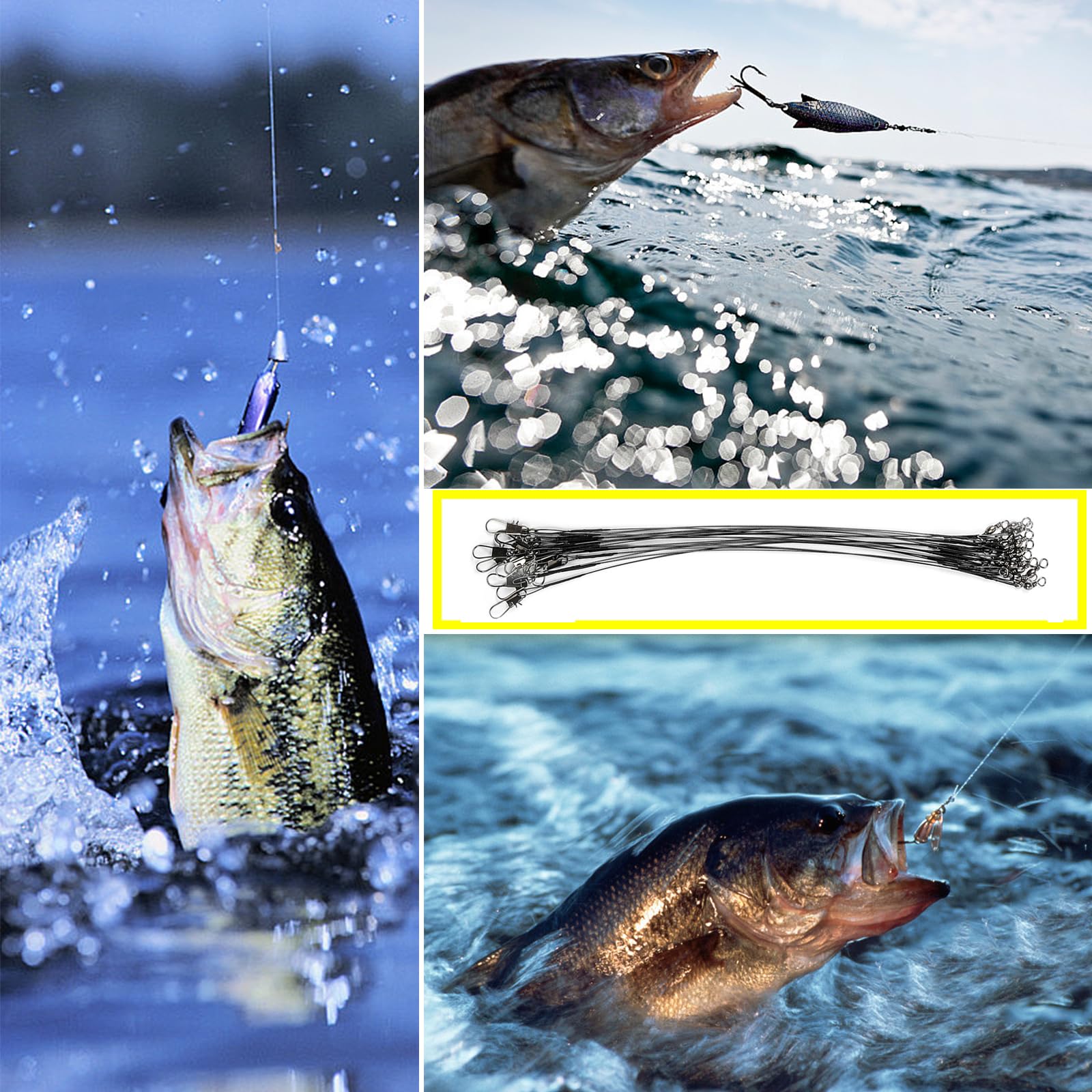 100 Piezas Línea Líder Pesca Alambre Pesca Acero Inoxidable Líneas Alambre Anti-Mordedura con Giratorios Y Broches para Agua Dulce Salada, Líder De Pesca, 10 Cm, 15 Cm, 20 Cm, 25 Cm, 30 Cm, Negro