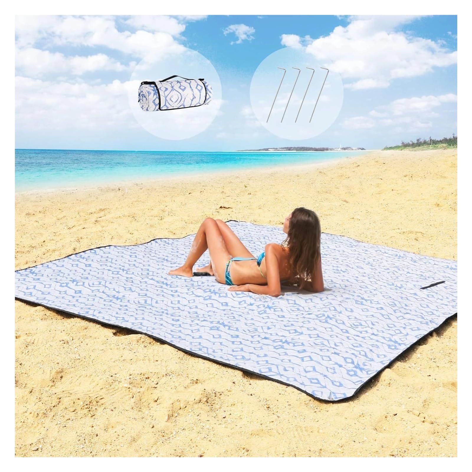 Telo Picnic Coperta Da Spiaggia, Picnic, Impermeabile, Anti-sabbia, Con Picchetti, Extra Large, Lavabile In Lavatrice, Pieghevole, Accessori(Red)