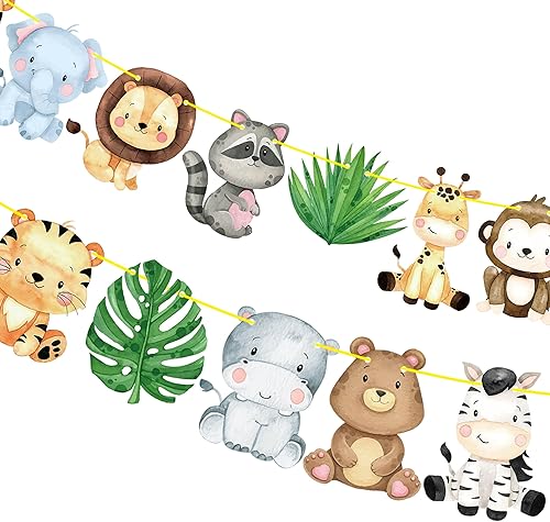 Miniatura 6 de Pancartas de safari en la selva, 2 unidades, animales de safari, fiestas de cumpleaños, decoraciones de guirnalda de fiesta temática para Wild One,
