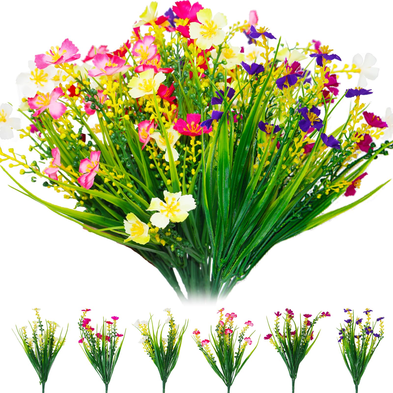Photo 1 of XYBGHFU 12 Bundles Artificial Outdoor Flowers Fake Silk Plants Spring Decoration Indoor Outside Hanging Plants UV Resistant Faux Flowers for Outdoor Planters Porch Window Box Garden