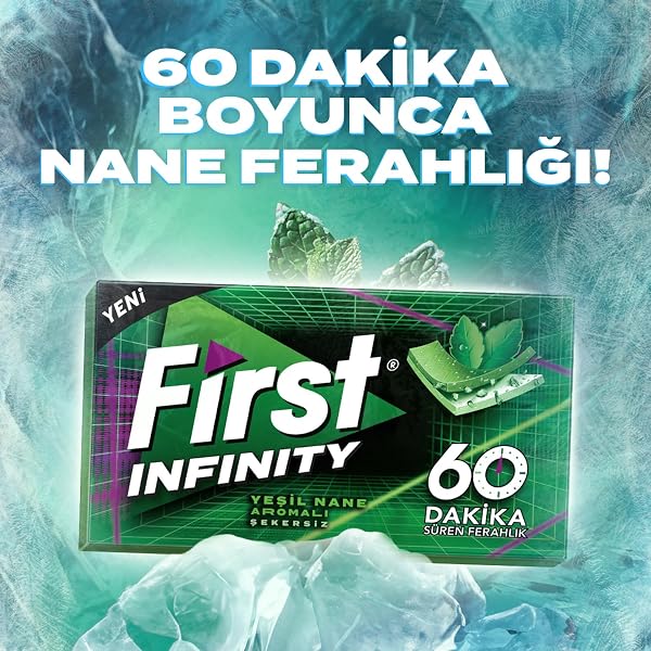 First Infinity 60 Dakika Yeşil Nane Aromalı Şekersiz Sakız 27g - 12 Adet