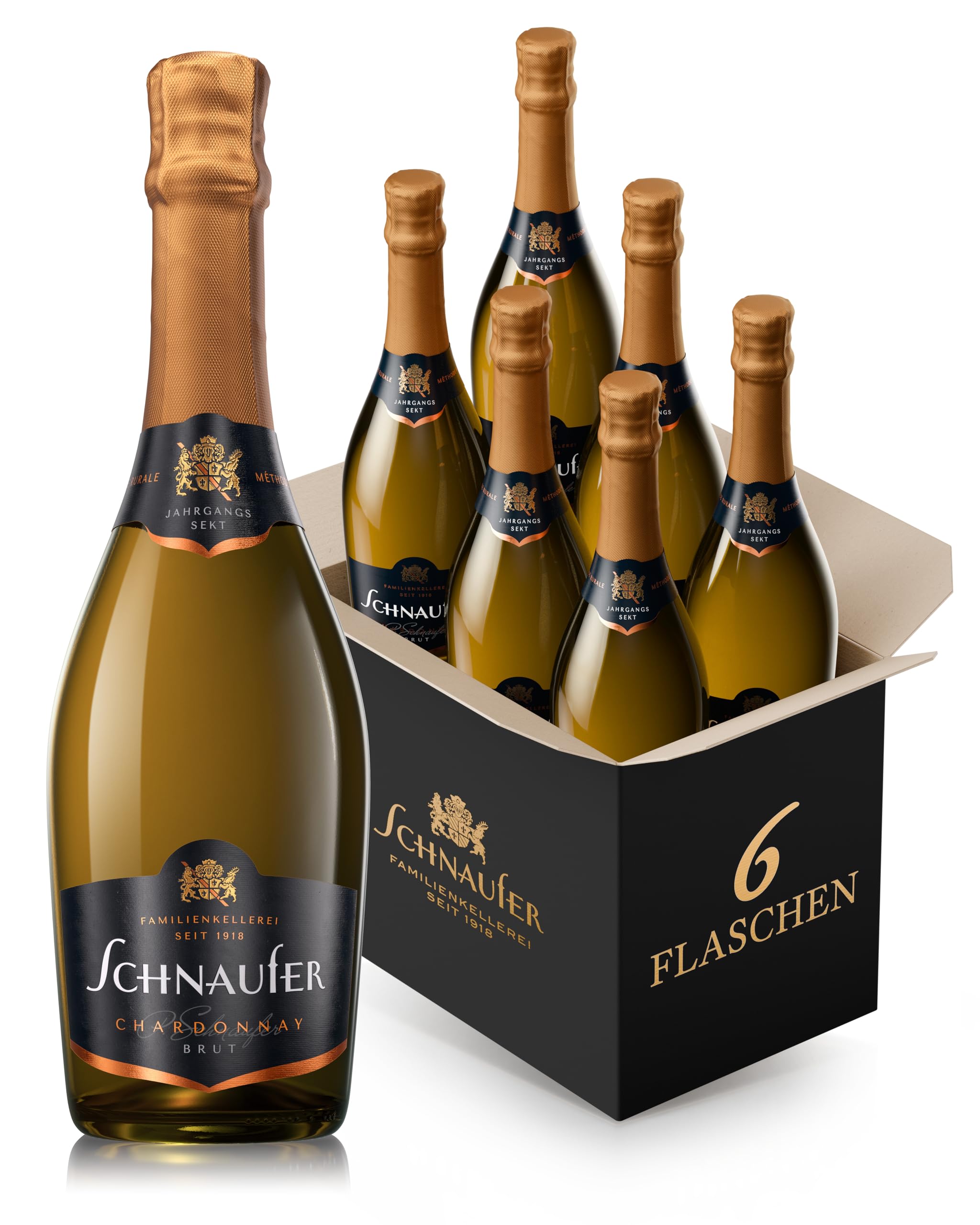 Schnaufer Chardonnay Brut – Trocken & Frisch mit feinem Mousseux – Jahrgangs Sekt - Familienkellerei seit 1918 aus Baden-Württemberg (6 x 0,75L)