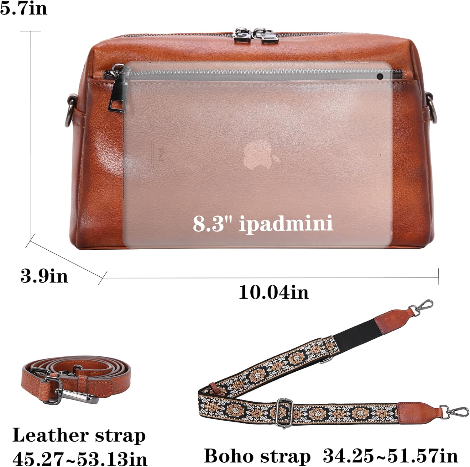 HESHE Leather Crossbody Purses for Women Vintage Shoulder Bag with Multi Compartments Small Hobo Purse for Everyday - Image 4