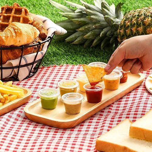 Vista 15 de VITEVER [120 juegos de 3.25 onzas] Tazas de porciones con tapas, pequeños recipientes de plástico con tapas, tazas herméticas y apilables, vasos