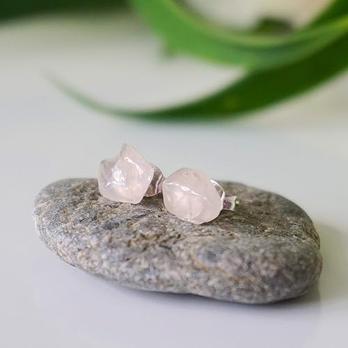 Miniatura 7 de Designs by Nature Gems Handmade Rose Quartz Stud Earrings Sterling Silver, January Birthstone