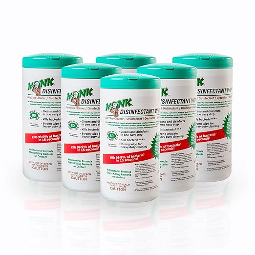 DREUMEX Monk Disinfectant Wipes, Large Lemon Breeze Fresh Scented Disinfectant Wipes , Value Pack Contains 6 Canisters of 80 Count, Perfect for Gyms, Fitness Clubs, Schools, Commercial Facilities