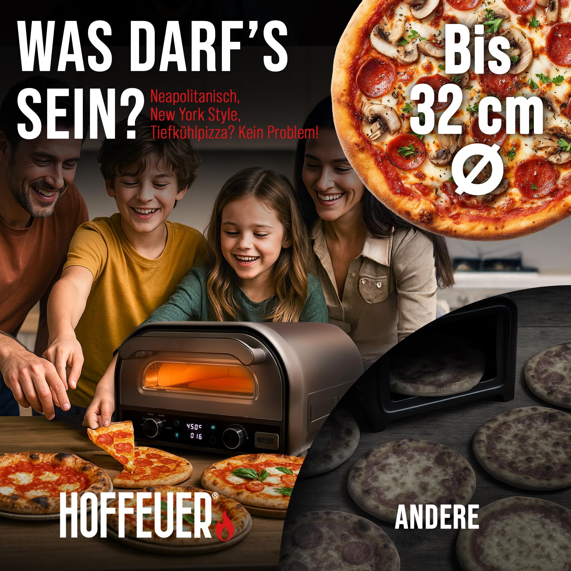 Horno eléctrico para pizza – Horno eléctrico profesional para pizza para el hogar con piedra para pizza, función giratoria y accesorios | Pizza como del horno de piedra, horno para tartas