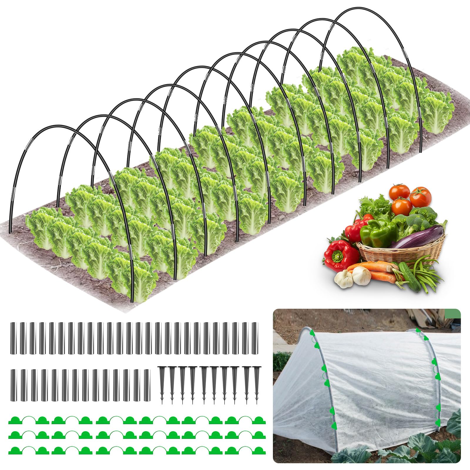 50 Pièces Arceau pour Serre Tunnel, 41CM Support d’arceaux de Jardin Ajustable en Fibre de Verre Antirouille, Pépinière de Légumes avec Arceau de Jardin Arceaux de Jardin, Jardin pour Filet