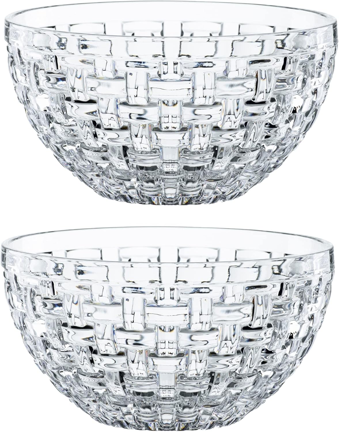 Nachtmann Bossa Nova Collection Bowl | Set of 2 Clear Crystal Glass Bowls | Basket Weave Glass Design | 6 Inch Mixing and Serving Bowl for Salad, Fruit and Snacks | Dishwasher Safe