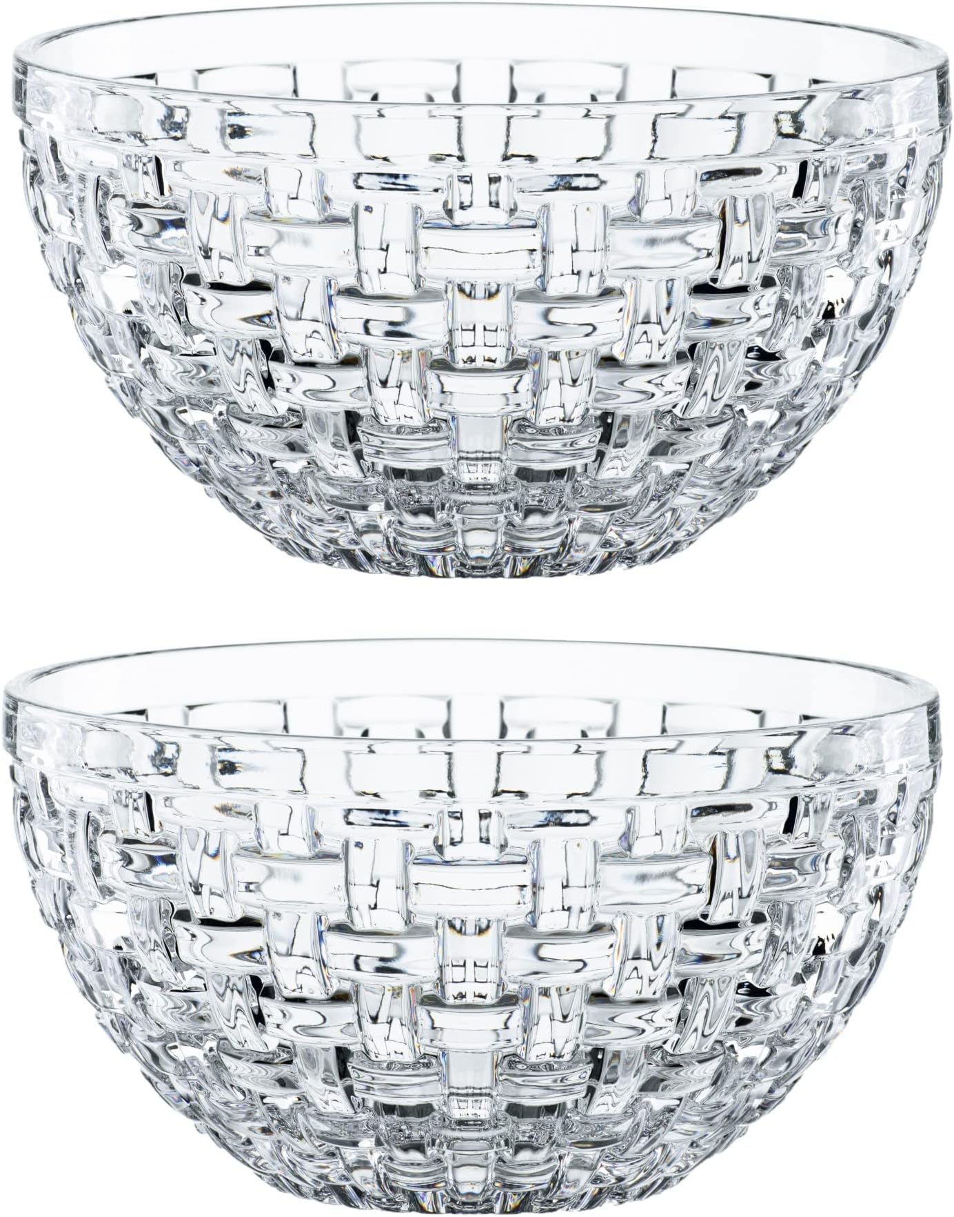 Bossa Nova Collection Bowl | Set of 2 Clear Crystal Glass Bowls | Basket Weave Glass Design | 6 Inch Mixing and Serving Bowl for Salad, Fruit and Snacks | Dishwasher Safe