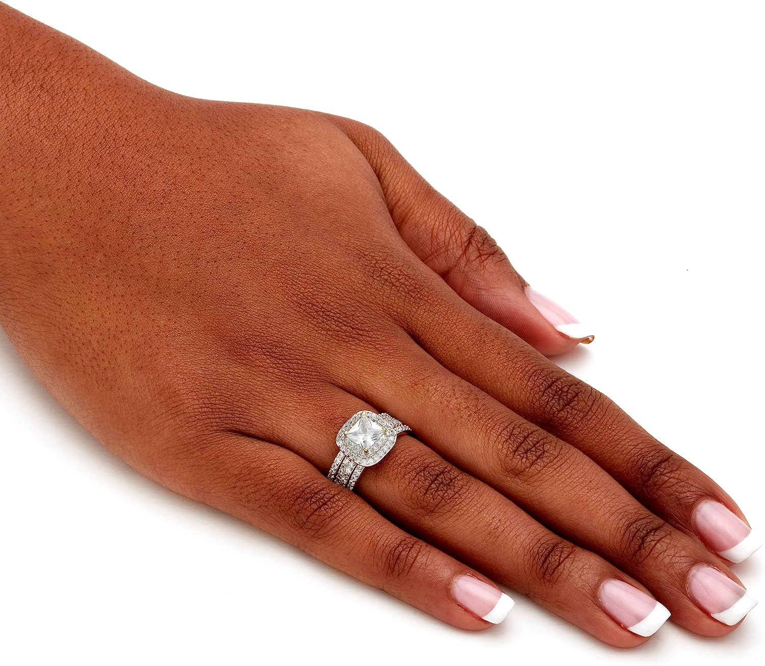 PalmBeach Yellow Gold-plated Sterling Silver Princess Cut Cubic Zirconia Halo Bridal Ring Set Sizes 6-10