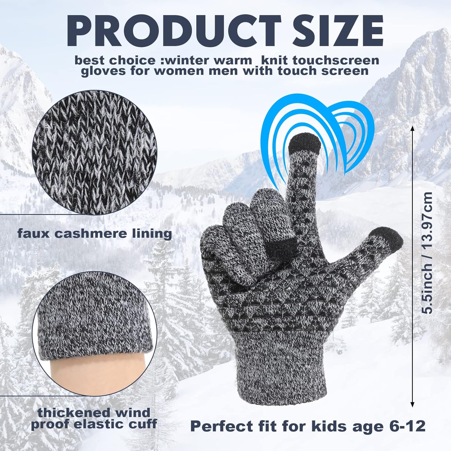 Zhehao 6 Pairs Kids Warm Knitted Winter Gloves Bulk Stretch Touchscreen Brushed and Thickened Elastic Cuff Texting Gloves for Boys Girls - Image 2