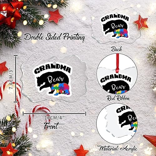 Miniatura 163 de Adorno de Navidad Mama Bear Novedad Acrílico Adornos de Navidad Mama Bear Autismo Rompecabezas Colorido Oso Navidad Colgante Ornamento Puzzle Piezas