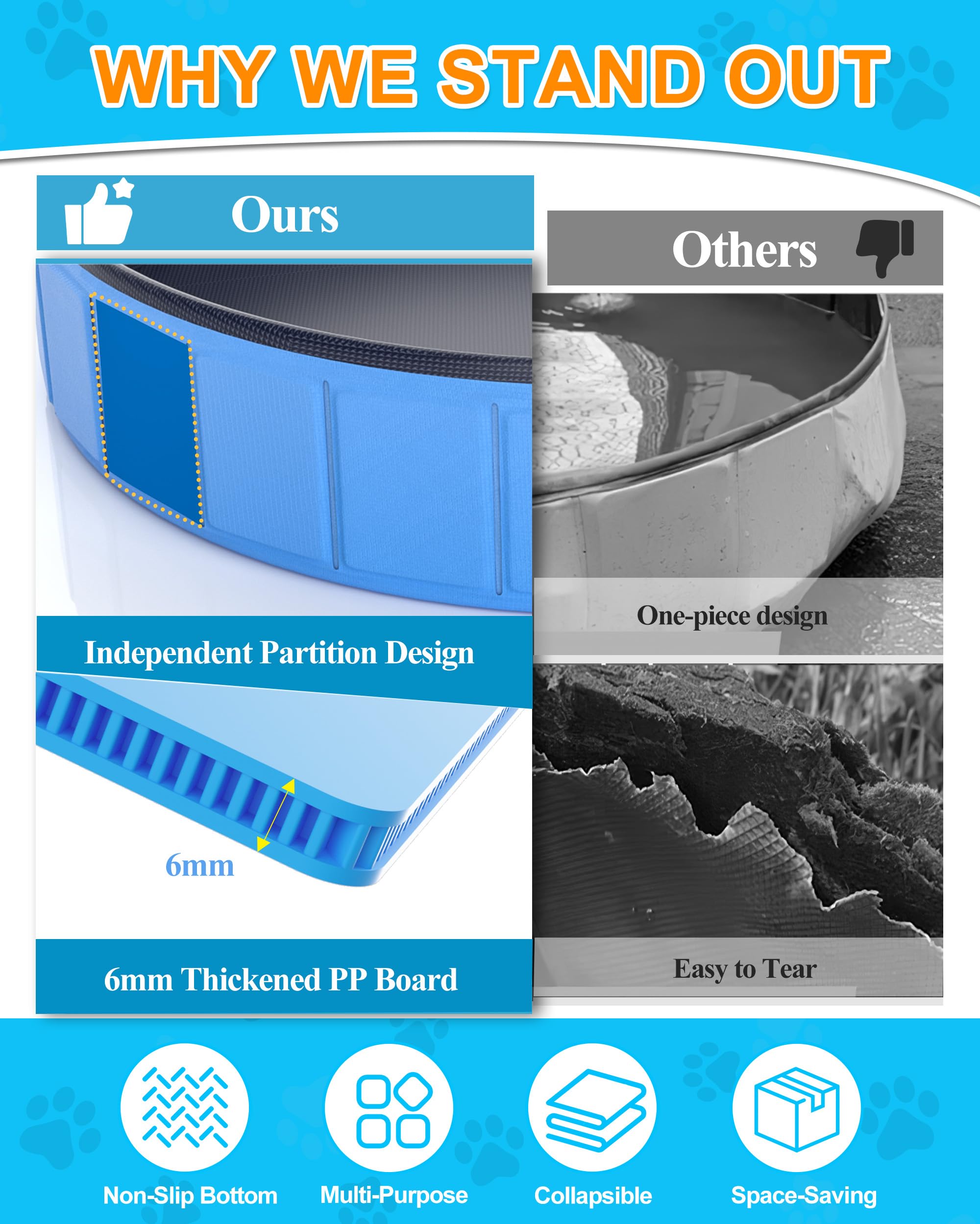 Instraella Piscine pour chien 246,4 x 40 cm, extra large piscine pliable en plastique pour grands chiens, 0,55 mm, durable et pliable, piscine extérieure portable pour enfants et chiens