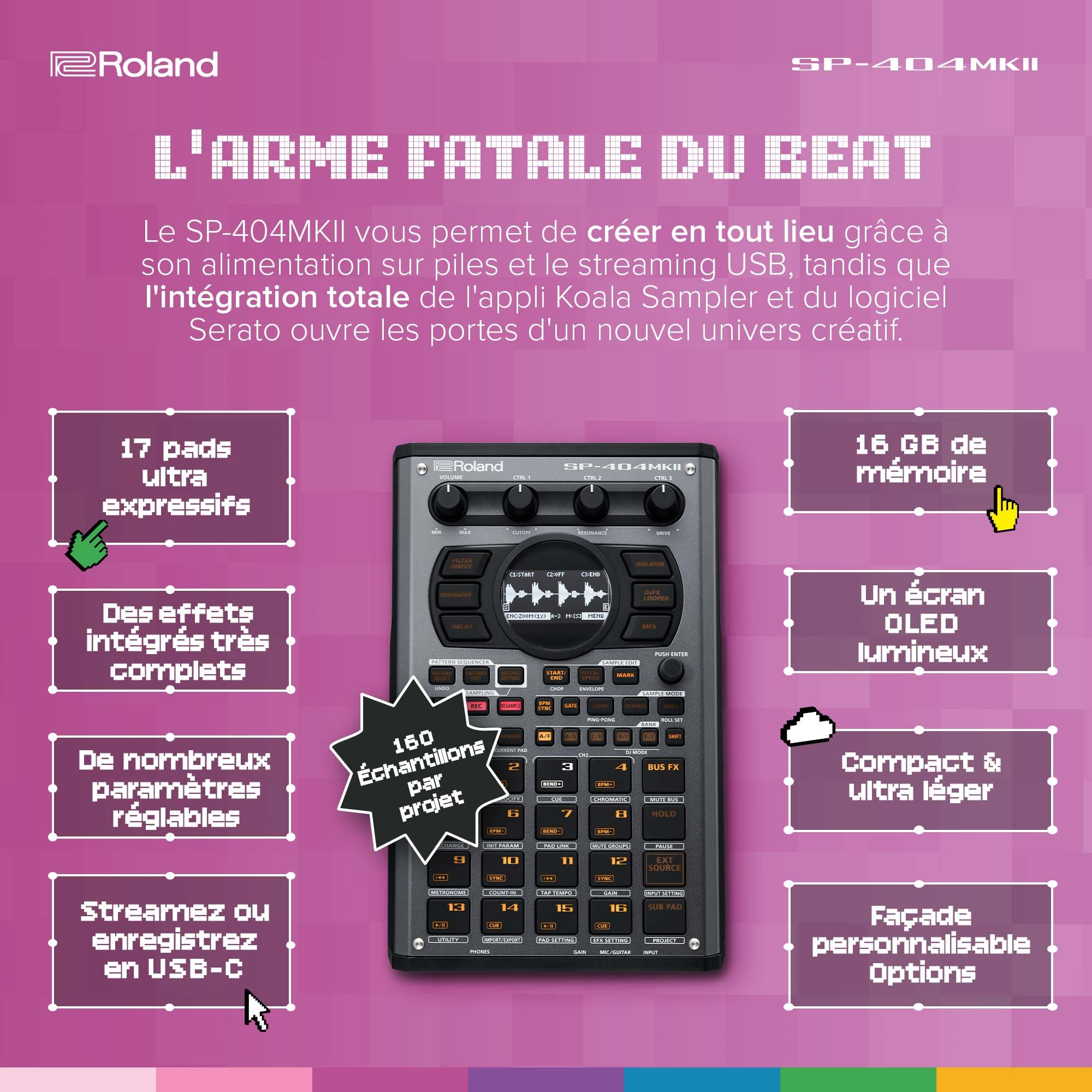 Roland SP-404MKII Échantillonneur et processeur d'effets créatif | Le légendaire SP-404 Beat Maker avec de nombreuses améliorations | Programmation rapide | Mémoire interne de 16 Go