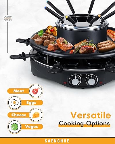 Miniatura 3 de Saenchue Parrilla eléctrica de mesa  Parrilla redonda eléctrica antiadherente para interiores  Parrilla de raclette reversible 3 en 1 y juego de