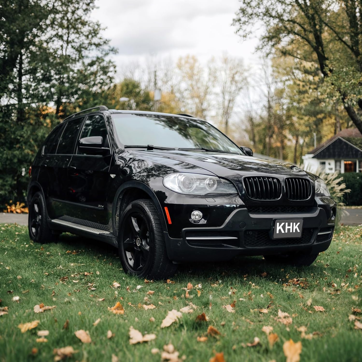 KHK Front Grill Compatible with BMW X5 E70 X6 E71 2007-2014, Gloss Black ABS Automotive Replacement Single Slat Kidney Front Grille Upgrade Grille