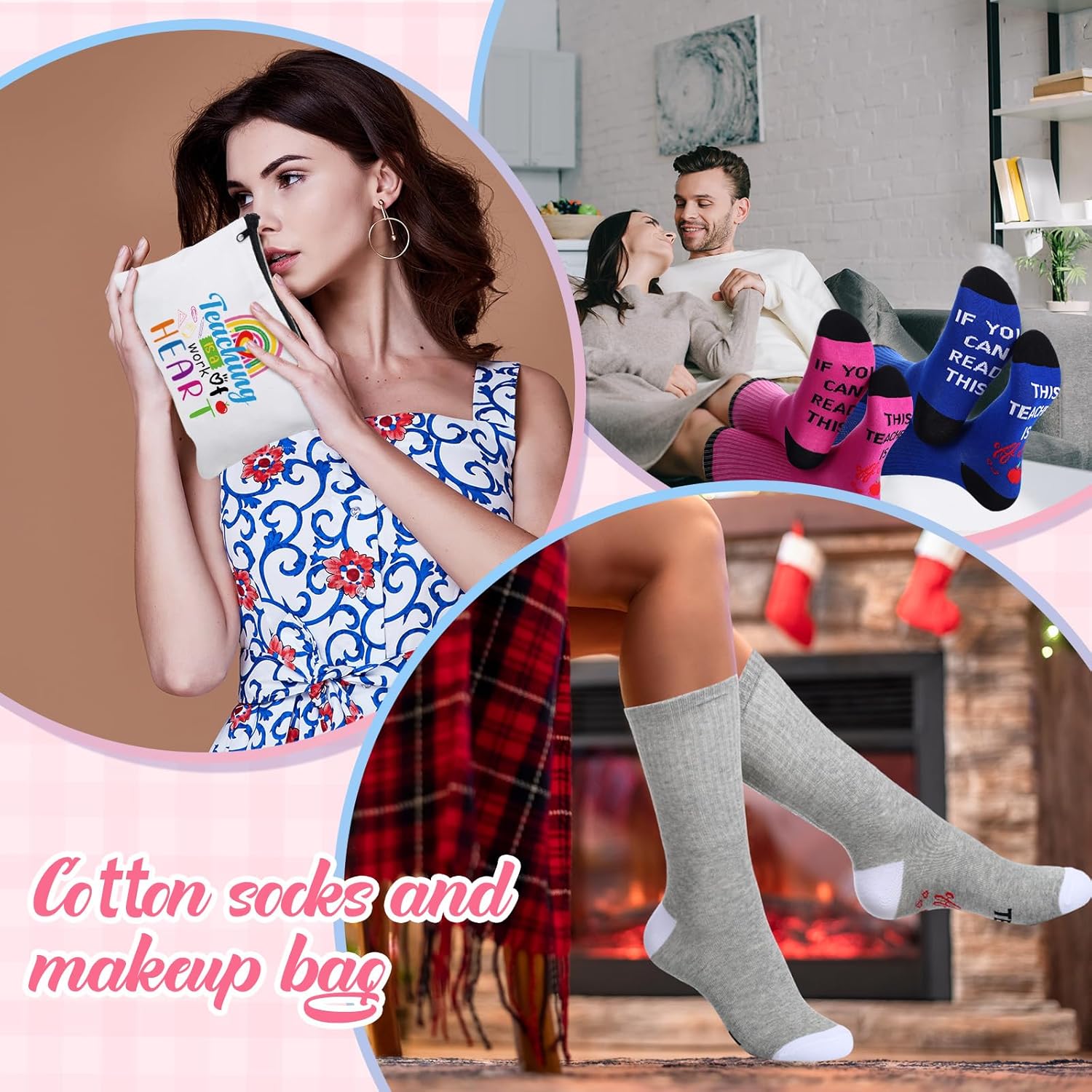 Shinymoon 28 Pcs Teacher Appreciation Gifts Bulk If You Can Read This Teacher Socks 14 Style Thank You Makeup Bags for Graduation Teachers Day Back to School Gifts(Vibrant,White,Polyester)