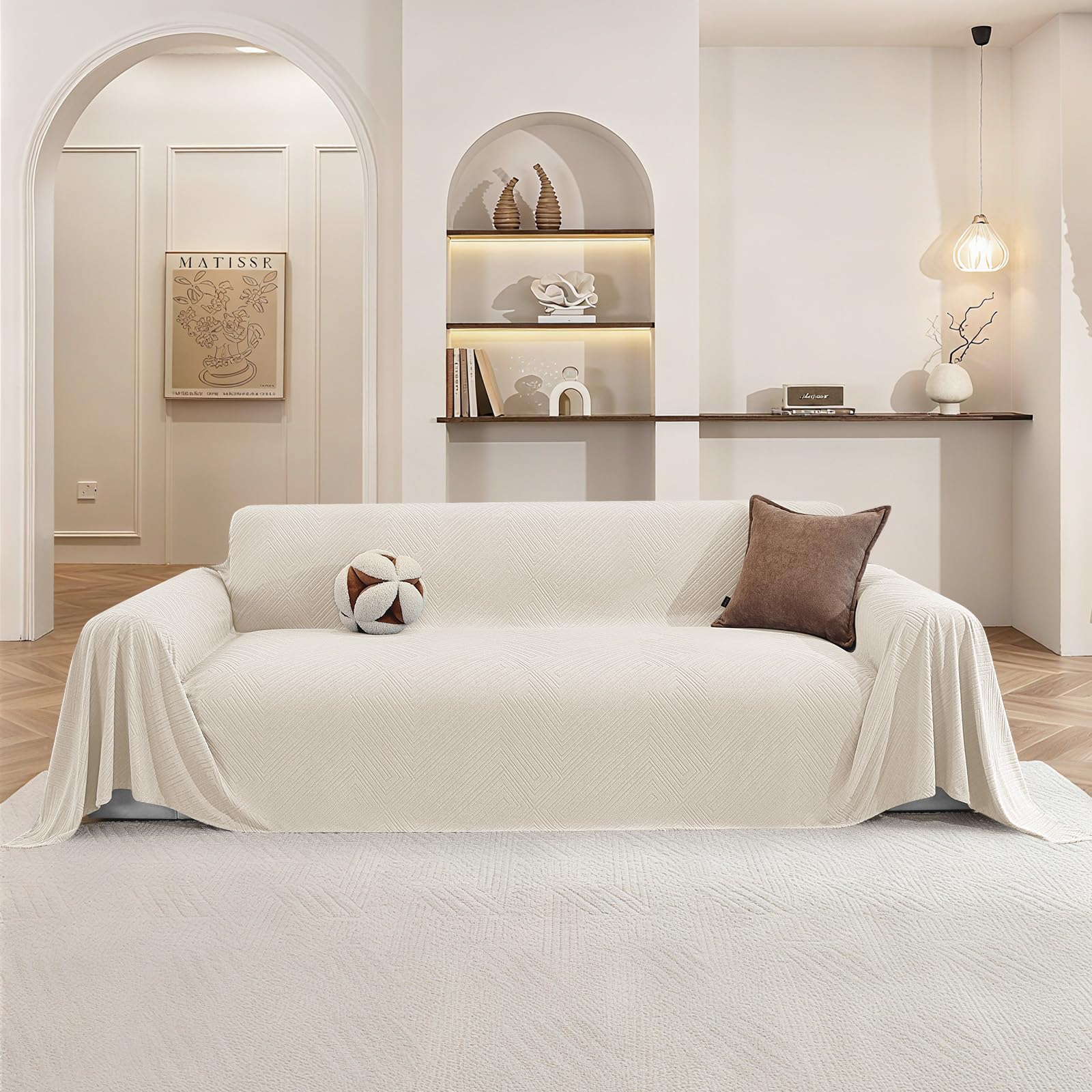 Ystyle Funda Sofa 3 Plazas, 200x340 CM, Cubre Sofa Antideslizante, Fundas para Sofa Antimanchas, Manta Cubre Sofa Grande, Protector De Sofa AntiarañAzos Gatos Perros, Sofa Cover, Crema