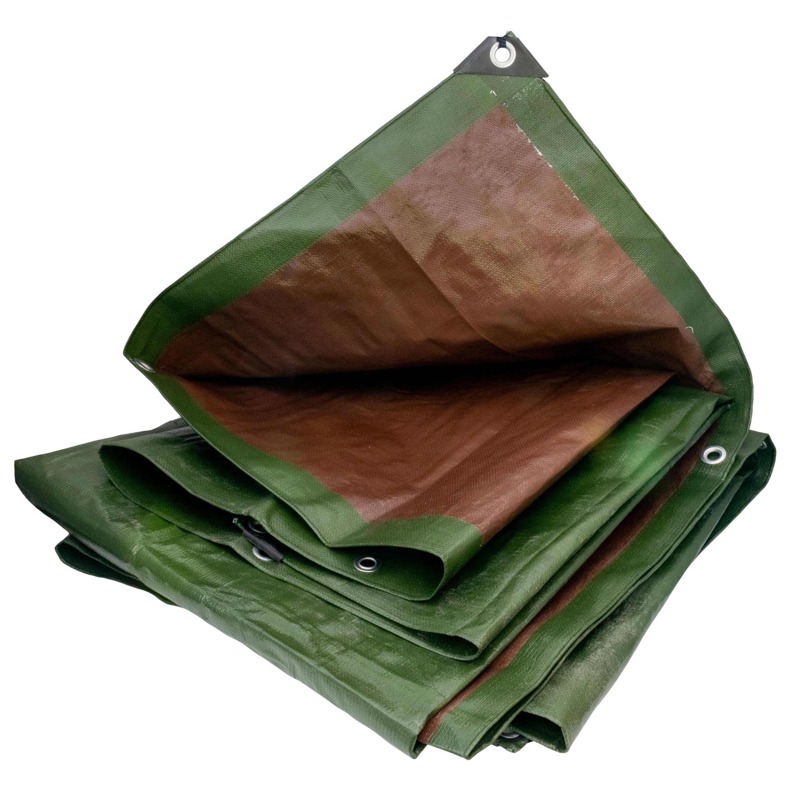 Tough heavy 220 gsm duty waterproof green with brown reverse tarpaulin/tarp cover sheet/extra eyelets at 50cm with reinforced corners,ideal as a camping ground sheet.(3m x 3m) - Image 4
