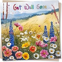 Beautiful Get Well Soon Card - Wildflower Design - Colourful Get Well Soon Card For Friend, Family, Husband, Wife, Girlfriend, Boyfriend, Partner