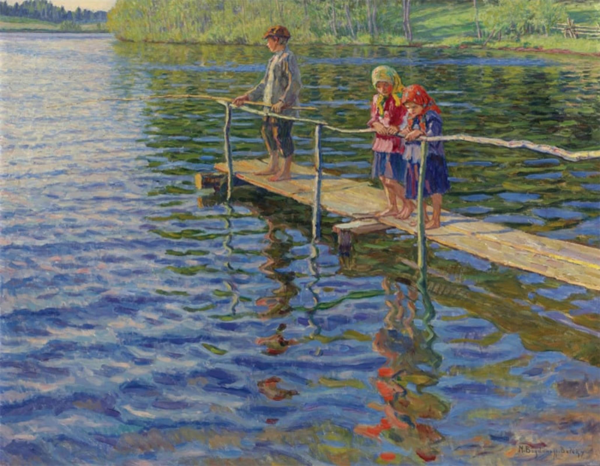 ARTXLXXBN Famous Art Print Poster Vintage Wall Art Fishing on the River by Nikolay Petrovich Bogdanov-belsky Canvas Art Poster for Home Decor 60x90cm